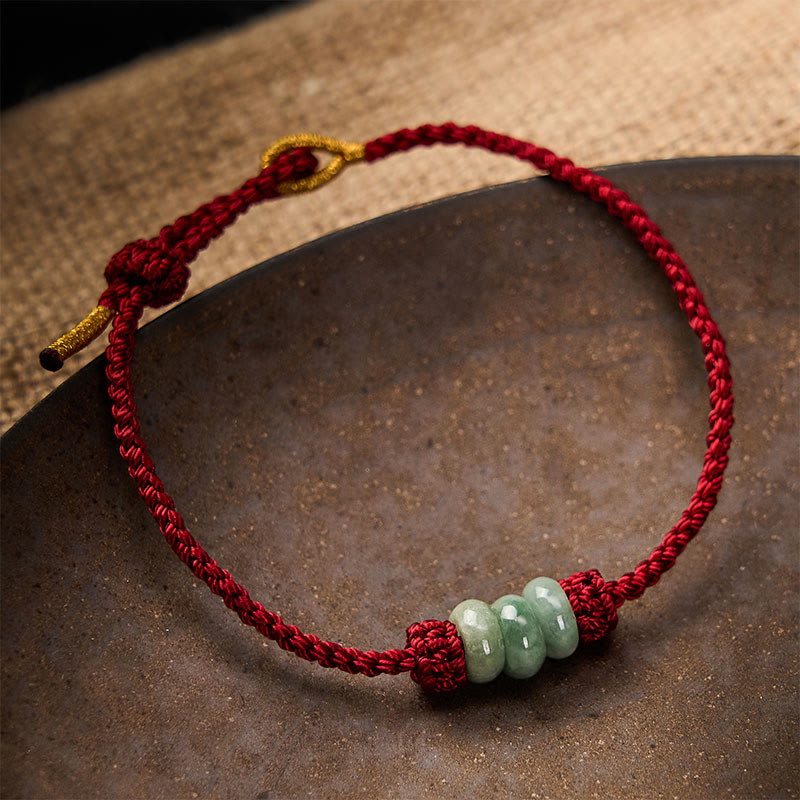 Handmade Braided Red String 3mm Jade Beads Protection Adjustable DIY Bracelet