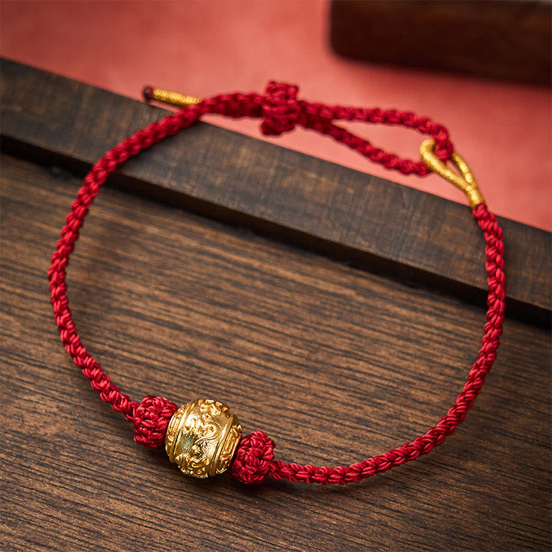 Hand-Woven Red String Strength Om Mani Padme Hum Adjustable DIY Bracelet