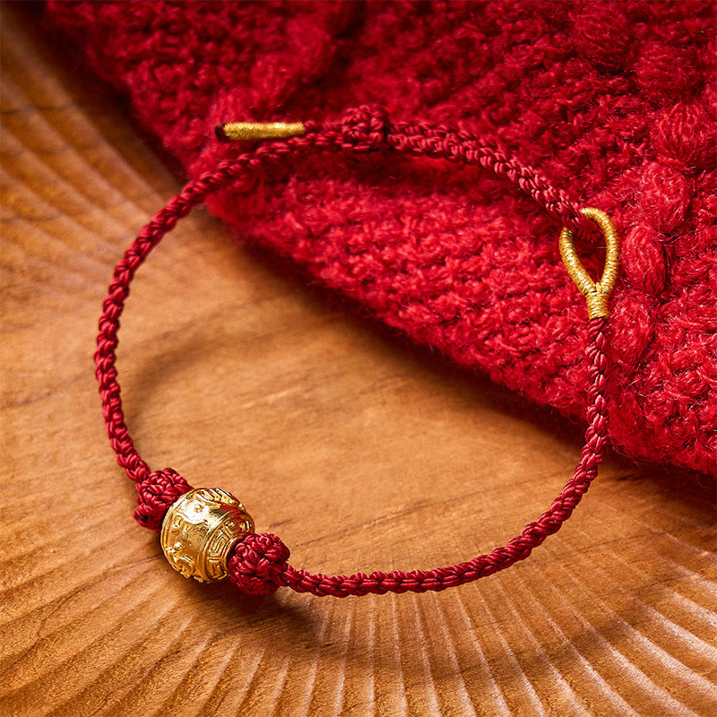 Hand-Woven Red String Strength Om Mani Padme Hum Adjustable DIY Bracelet
