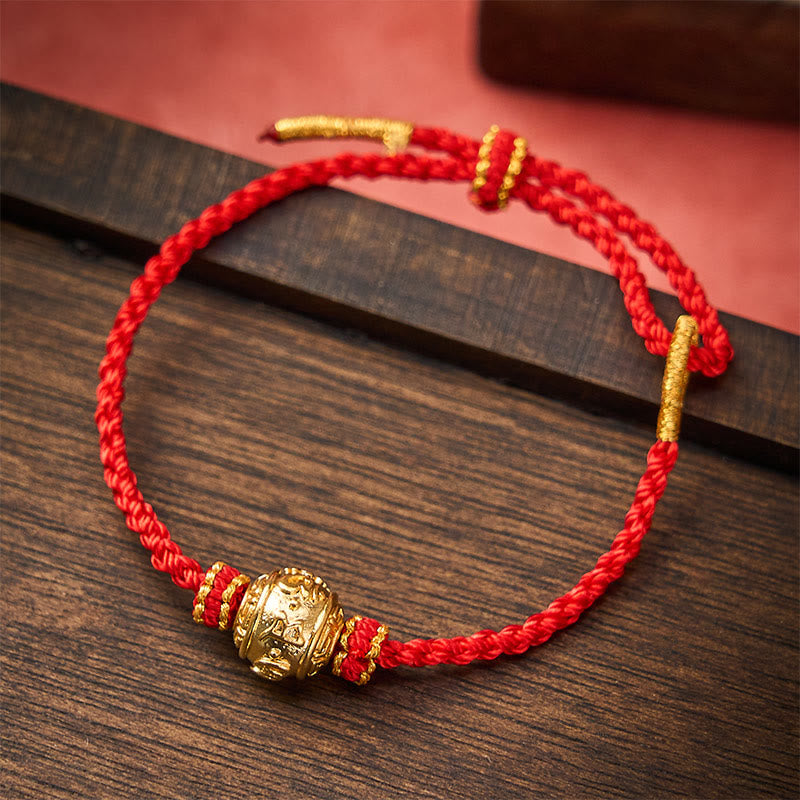 Hand-Woven Red String Strength Om Mani Padme Hum Adjustable DIY Bracelet