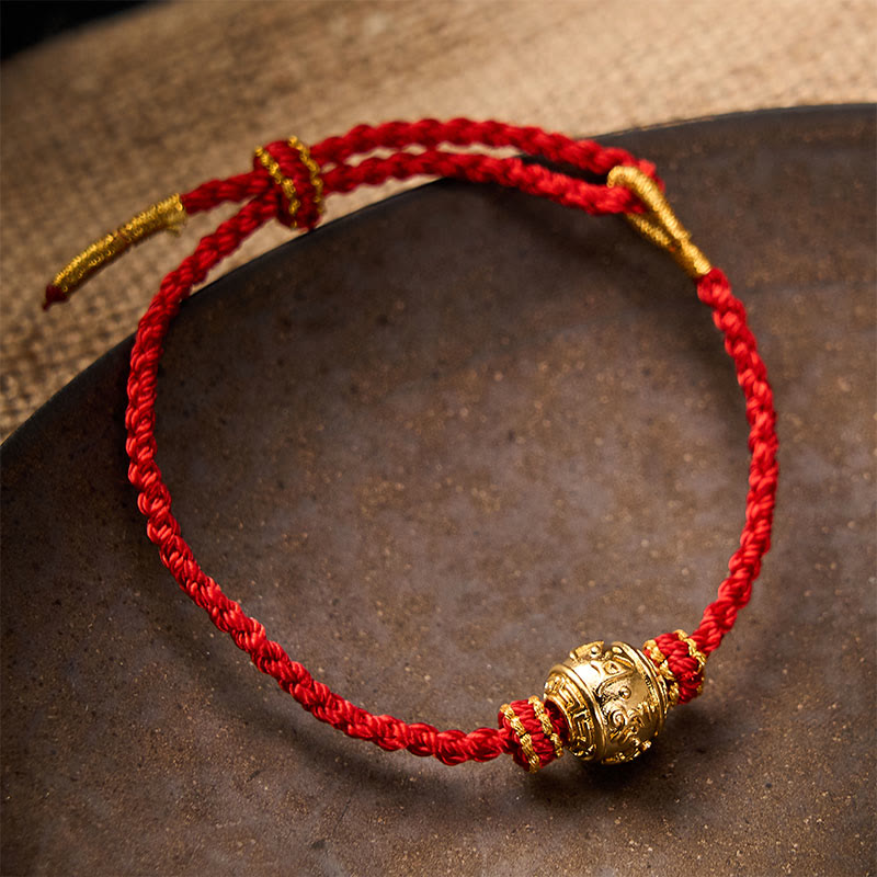 Hand-Woven Red String Strength Om Mani Padme Hum Adjustable DIY Bracelet