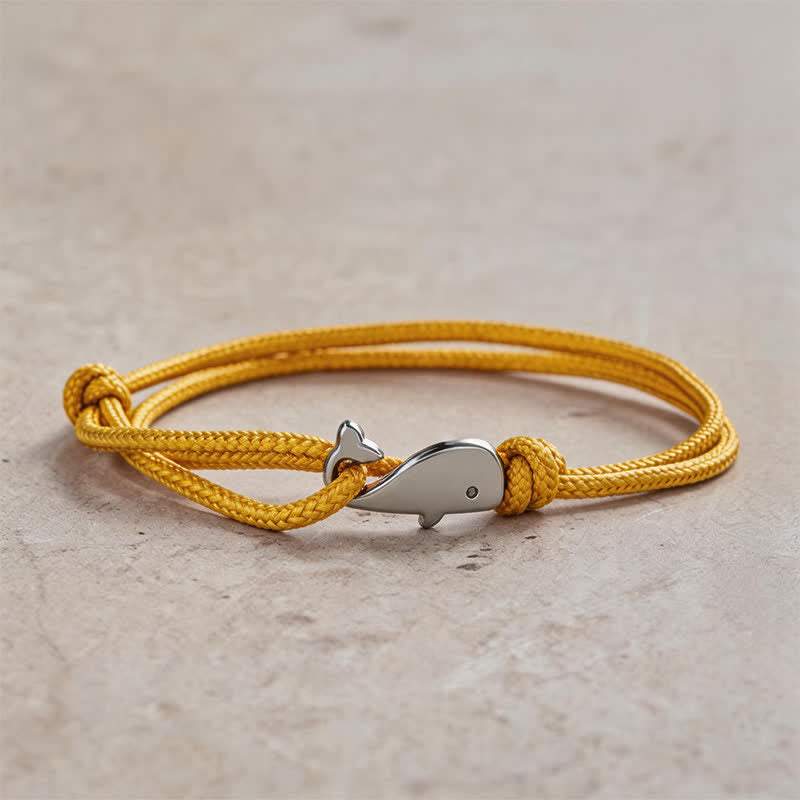 Double Wrap Braided Rope Whale Connection Bracelet