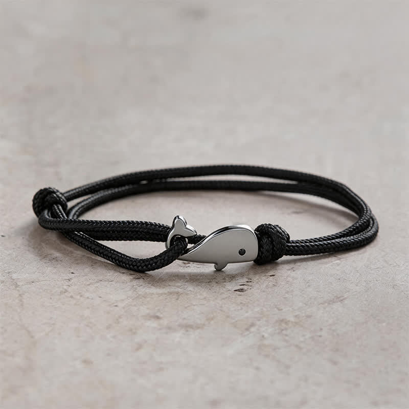 Double Wrap Braided Rope Whale Connection Bracelet