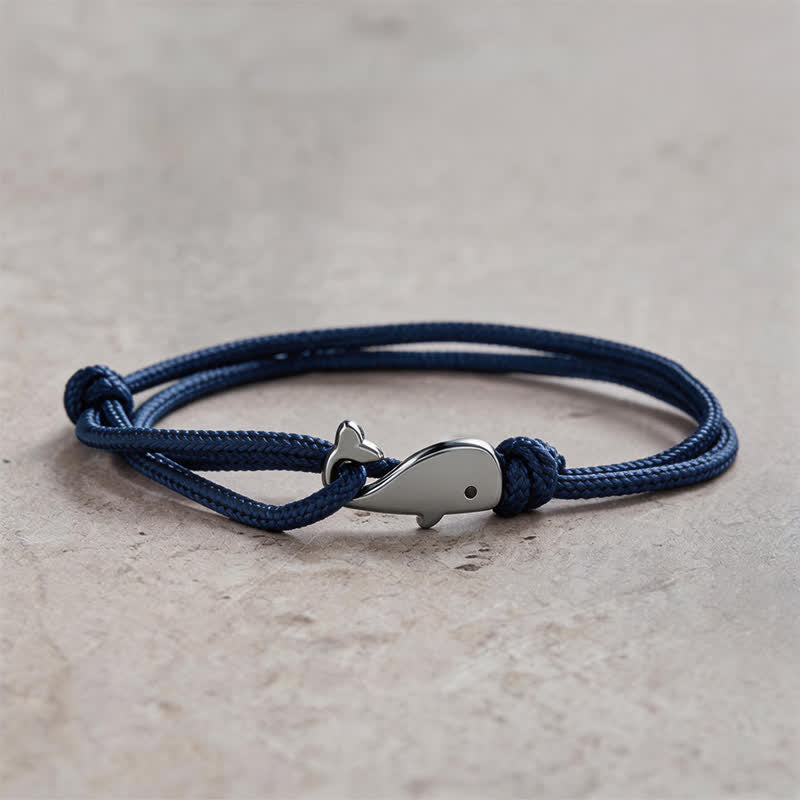 Double Wrap Braided Rope Whale Connection Bracelet