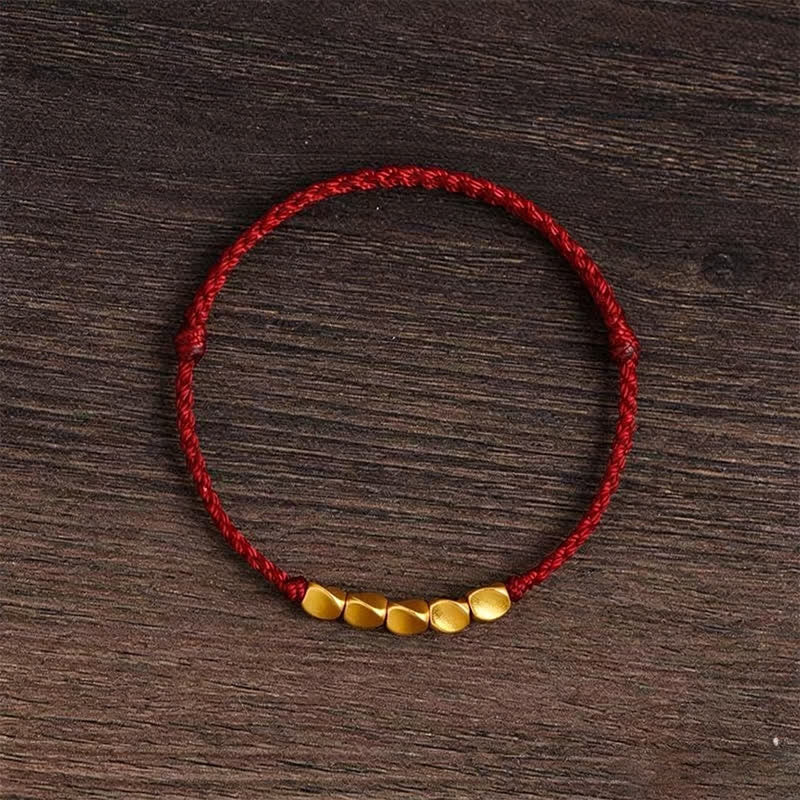Hand-Woven Red String Twisted Beads Protection Braided Adjustable Bracelet