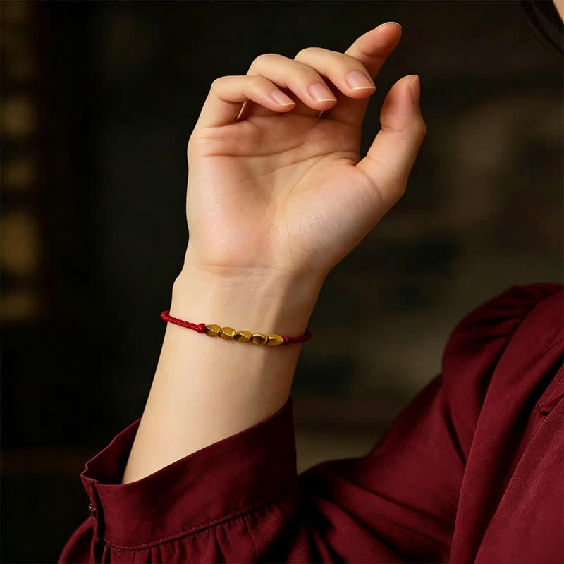 Hand-Woven Red String Twisted Beads Protection Braided Adjustable Bracelet