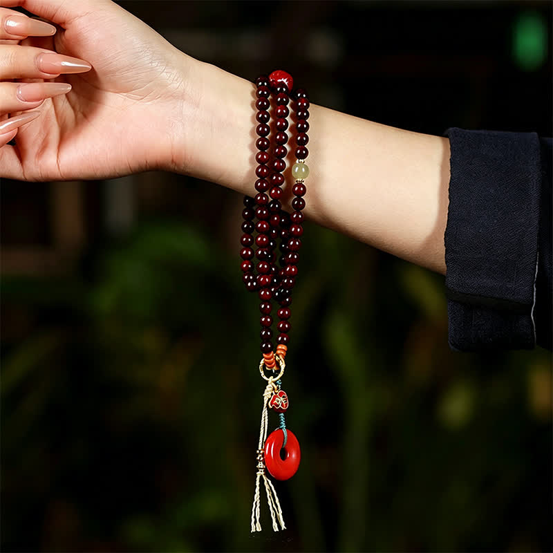 Red Sandalwood Peace Buckle Protection Hand-Woven 108 Bead Mala