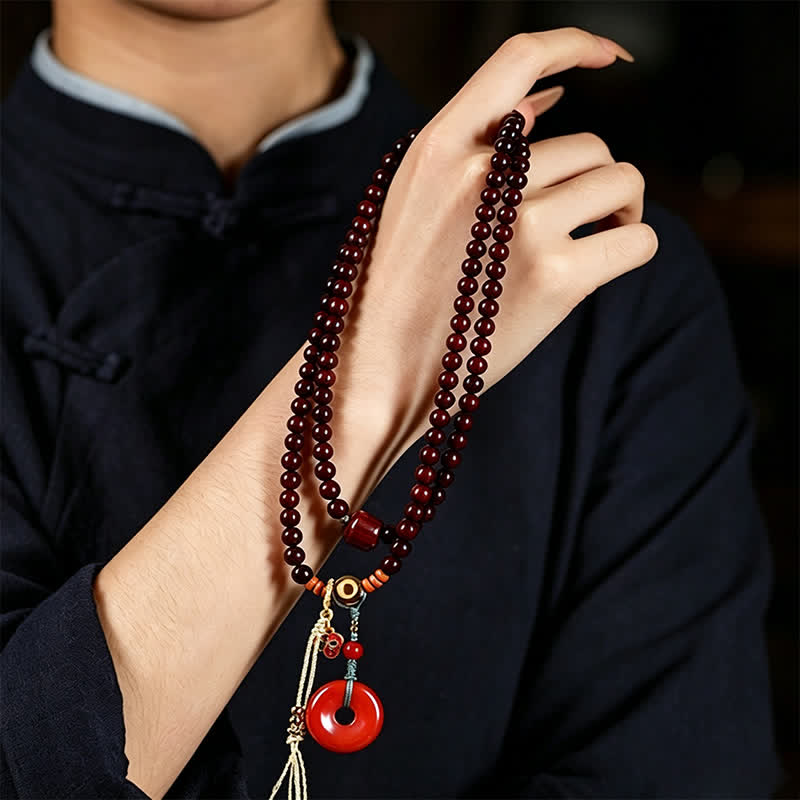 Red Sandalwood Peace Buckle Protection Hand-Woven 108 Bead Mala