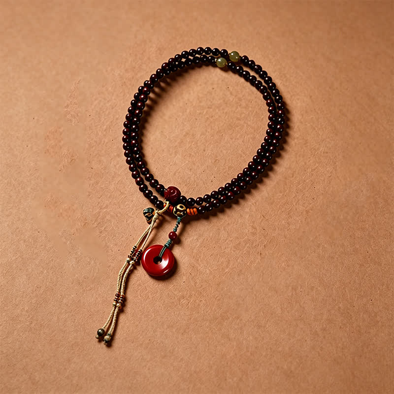 Red Sandalwood Peace Buckle Protection Hand-Woven 108 Bead Mala