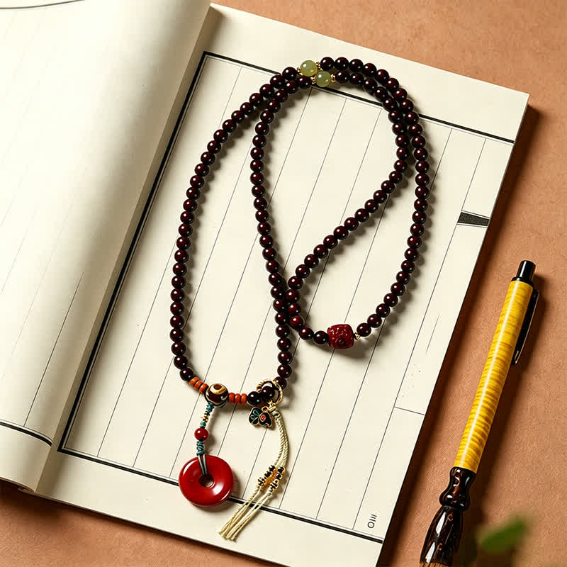 Red Sandalwood Peace Buckle Protection Hand-Woven 108 Bead Mala
