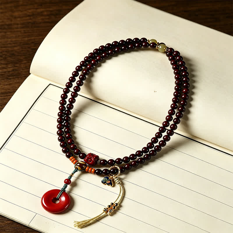 Red Sandalwood Peace Buckle Protection Hand-Woven 108 Bead Mala
