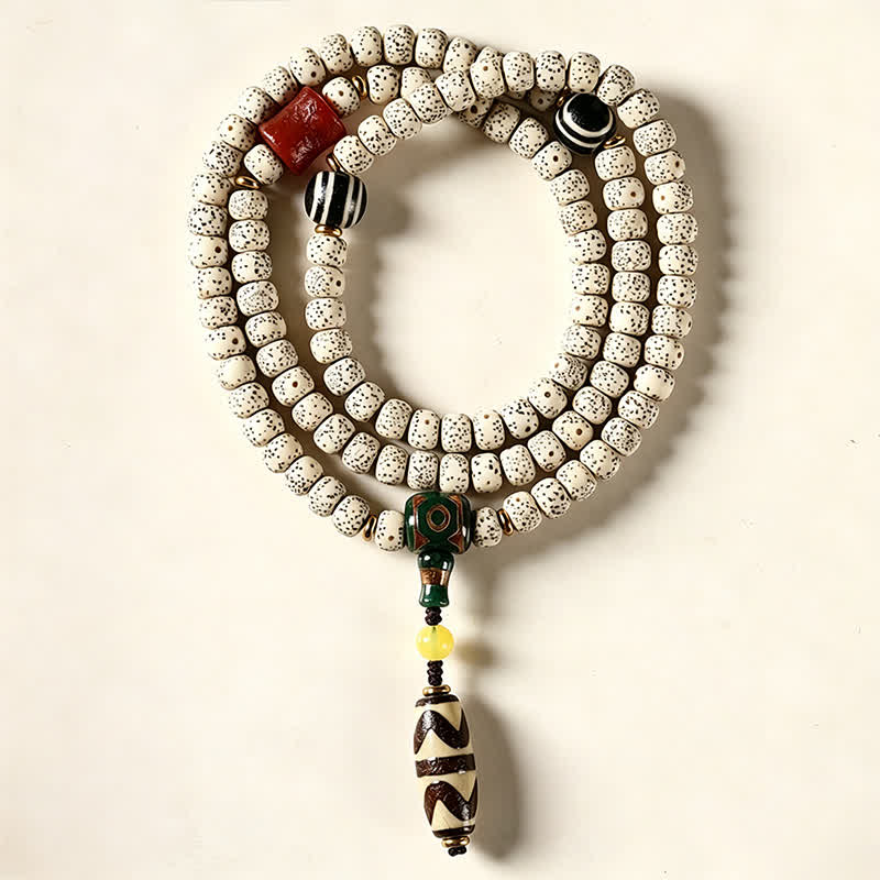Star Moon Bodhi Seed Dzi Bead Wisdom Hand-Woven Tibetan 108 Bead Mala