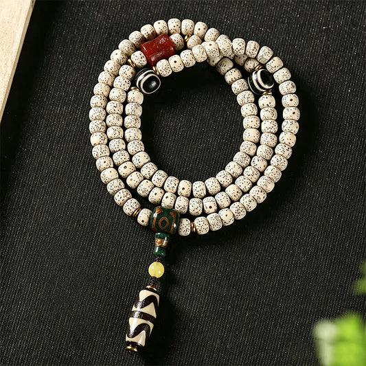 Star Moon Bodhi Seed Dzi Bead Wisdom Hand-Woven Tibetan 108 Bead Mala