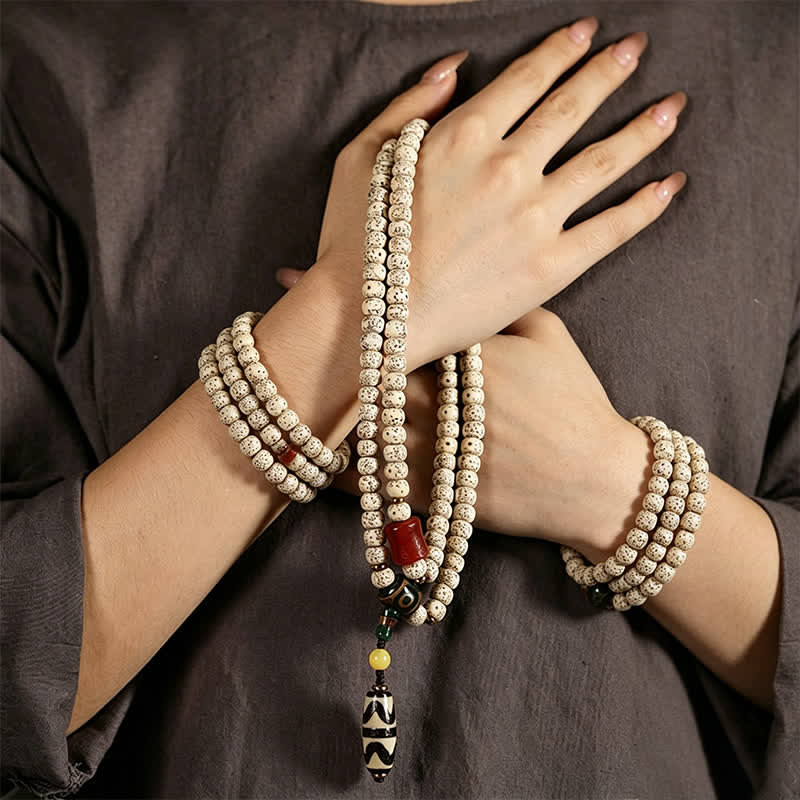 Star Moon Bodhi Seed Dzi Bead Wisdom Hand-Woven Tibetan 108 Bead Mala