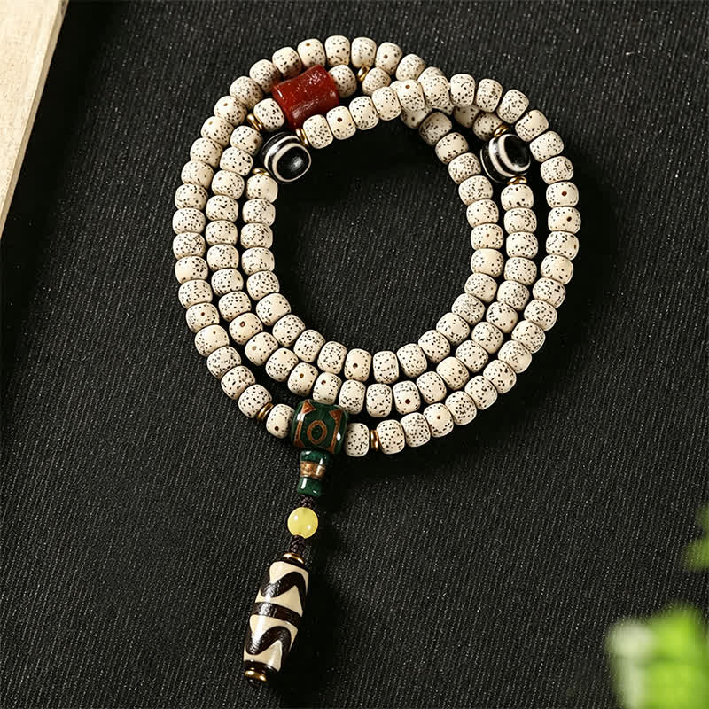 Star Moon Bodhi Seed Dzi Bead Wisdom Hand-Woven Tibetan 108 Bead Mala