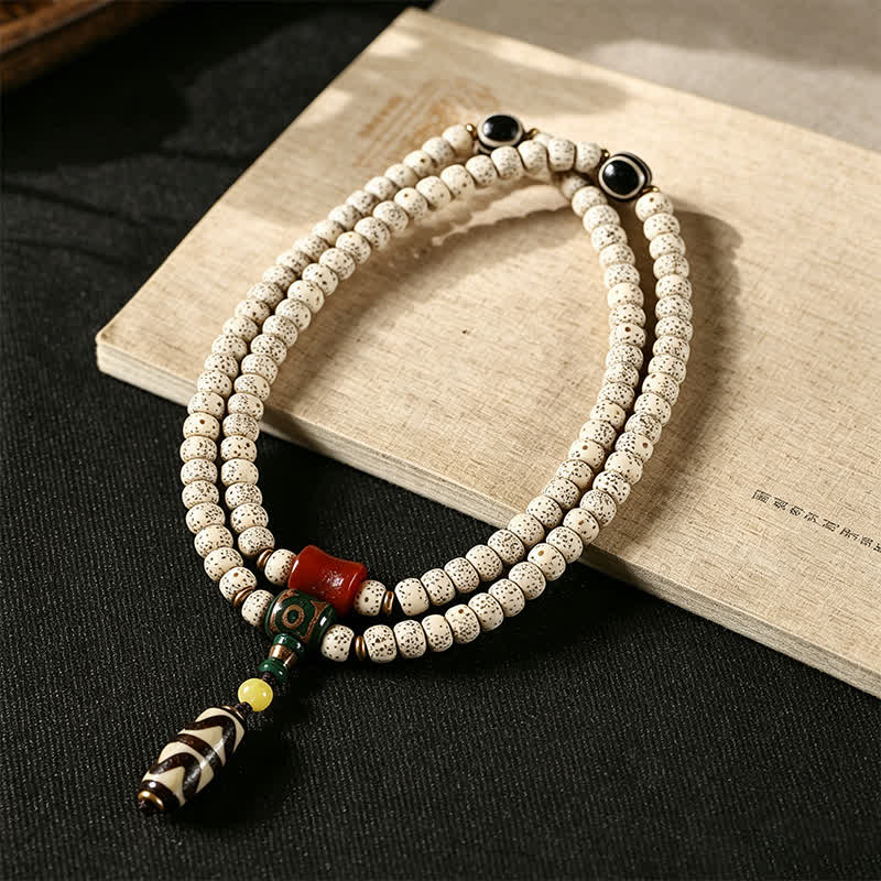 Star Moon Bodhi Seed Dzi Bead Wisdom Hand-Woven Tibetan 108 Bead Mala