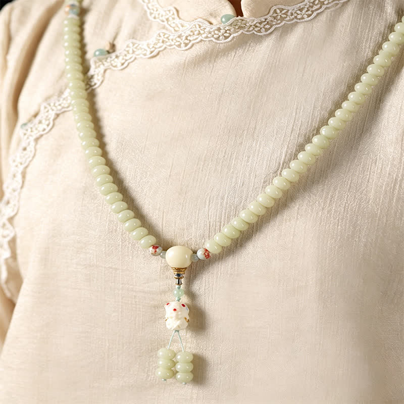 White Bodhi Seed Bodhisattva Tara Hope Hand-Woven Ethnic 108 Bead Mala