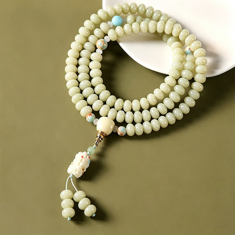 White Bodhi Seed Bodhisattva Tara Hope Hand-Woven Ethnic 108 Bead Mala