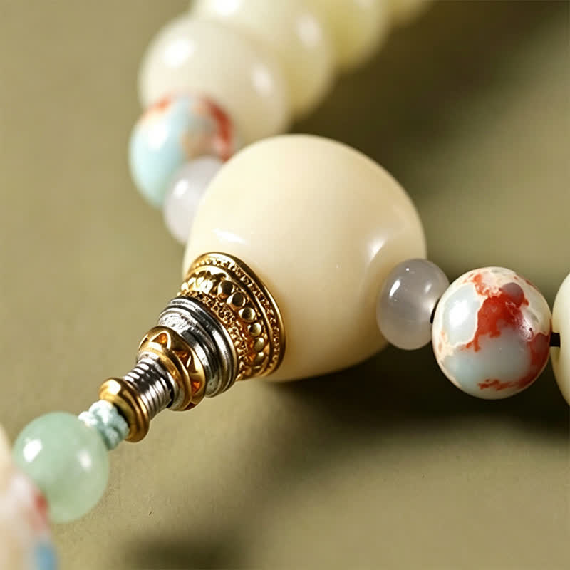 White Bodhi Seed Bodhisattva Tara Hope Hand-Woven Ethnic 108 Bead Mala