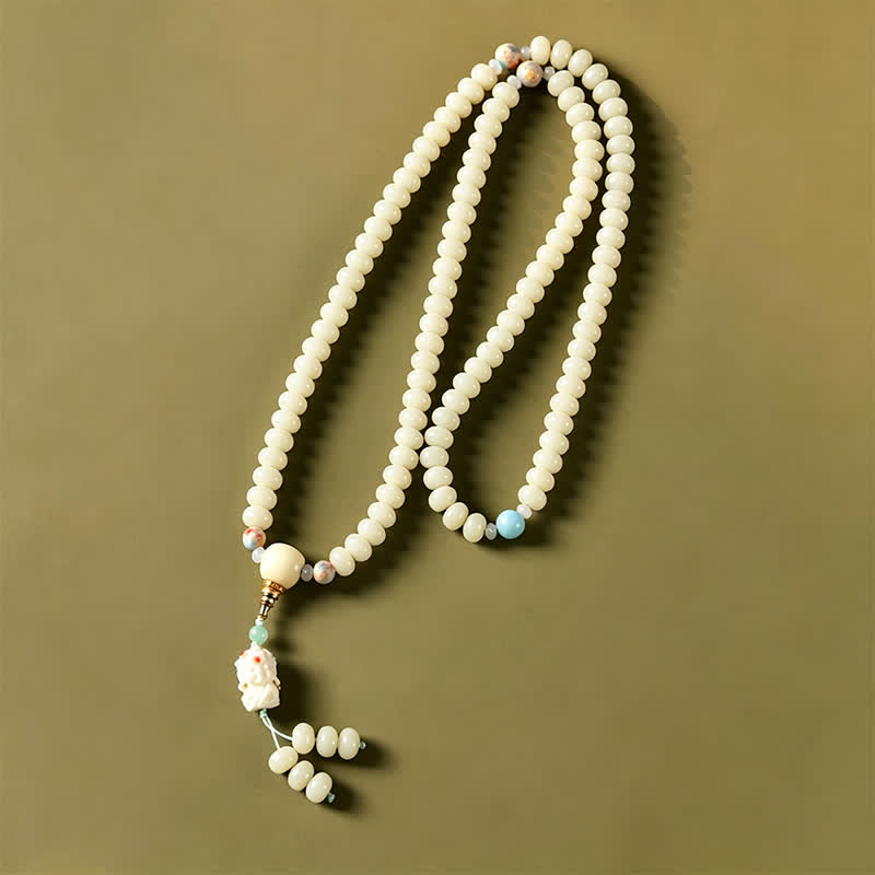 White Bodhi Seed Bodhisattva Tara Hope Hand-Woven Ethnic 108 Bead Mala