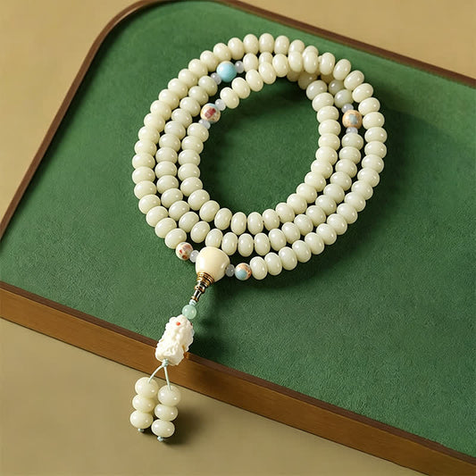White Bodhi Seed Bodhisattva Tara Hope Hand-Woven Ethnic 108 Bead Mala