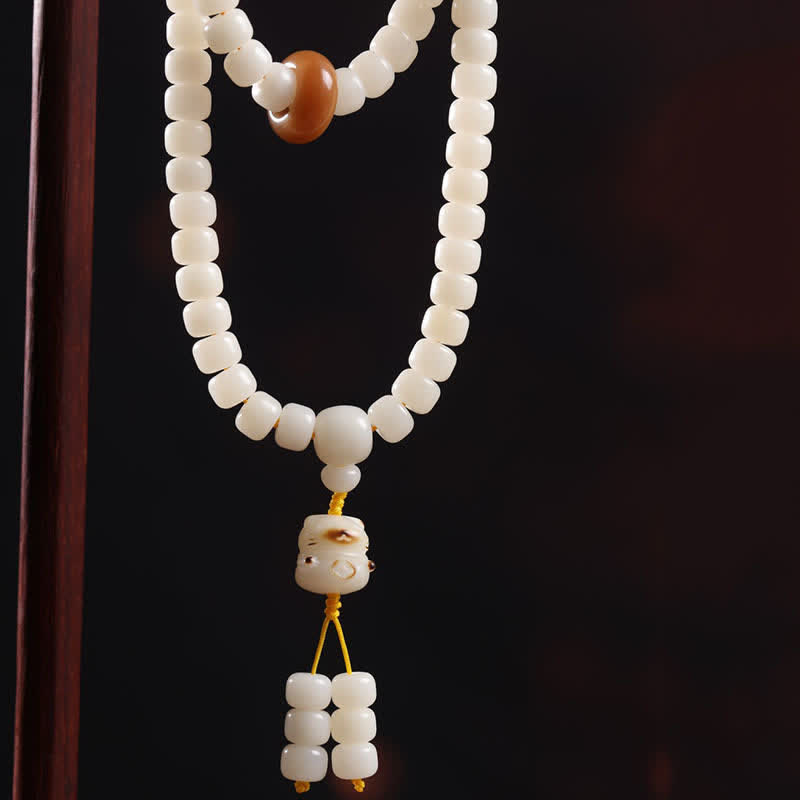 White Bodhi Seed Cat Purity Hand-Polished Prayer Mala