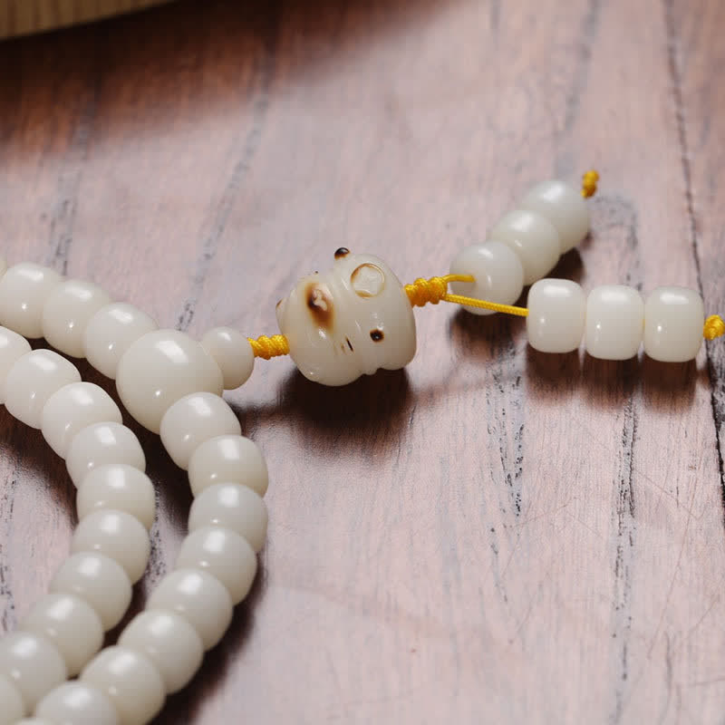 White Bodhi Seed Cat Purity Hand-Polished Prayer Mala