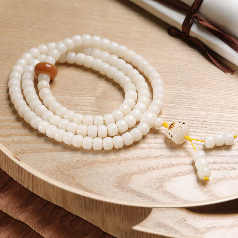 White Bodhi Seed Cat Purity Hand-Polished Prayer Mala