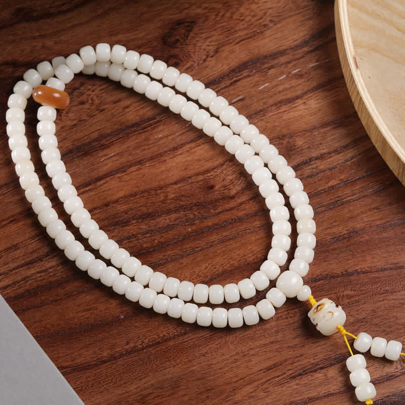 White Bodhi Seed Cat Purity Hand-Polished Prayer Mala