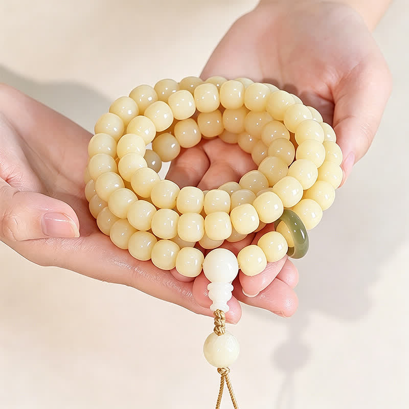 Bodhi Root Lotus Pendant Purity 108 Bead Hand Polished Round Mala