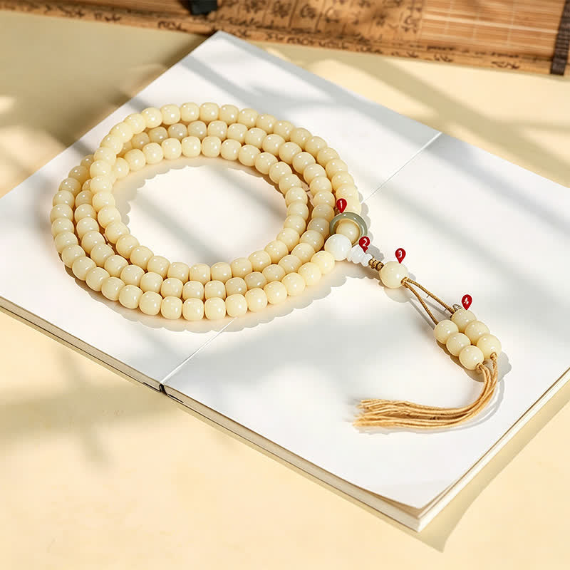 Bodhi Root Lotus Pendant Purity 108 Bead Hand Polished Round Mala