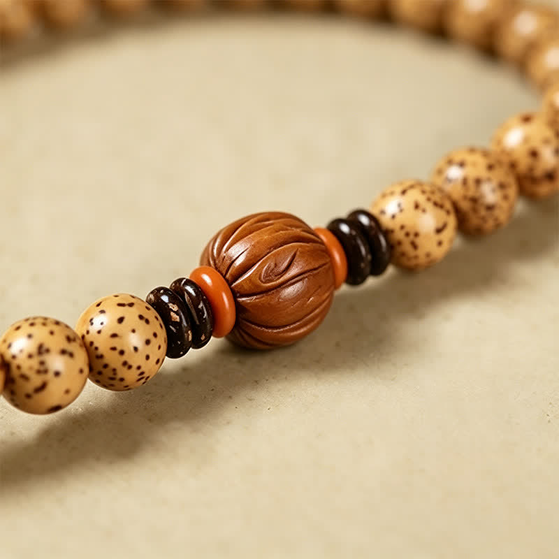 Star Moon Bodhi Seed Lotus Pod Handcrafted Wisdom Round 108 Bead Mala