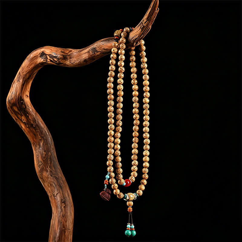 Star Moon Bodhi Seed Lotus Pod Handcrafted Wisdom Round 108 Bead Mala