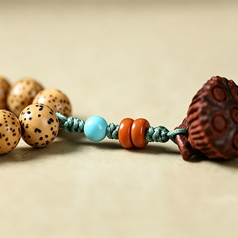 Star Moon Bodhi Seed Lotus Pod Handcrafted Wisdom Round 108 Bead Mala