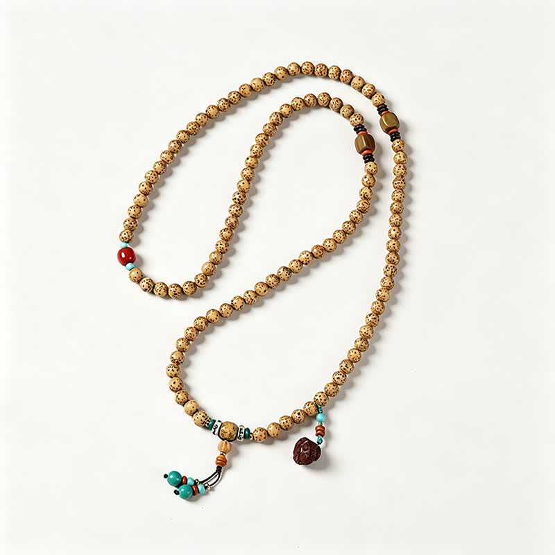 Star Moon Bodhi Seed Lotus Pod Handcrafted Wisdom Round 108 Bead Mala