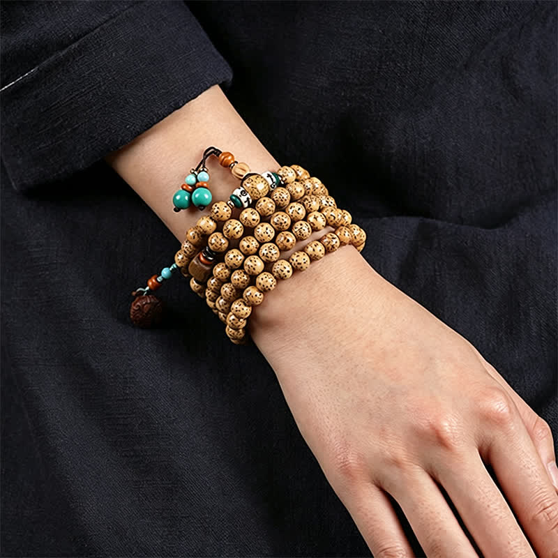 Star Moon Bodhi Seed Lotus Pod Handcrafted Wisdom Round 108 Bead Mala
