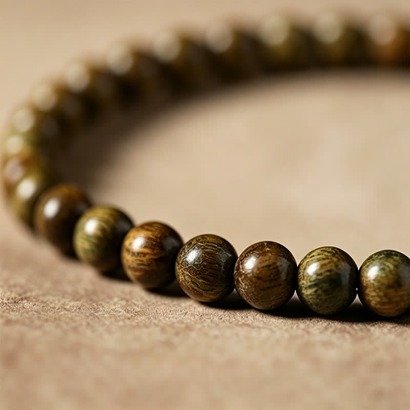 Green Sandalwood Serenity Hand-Woven Cat Charm Retro Ethnic Mala