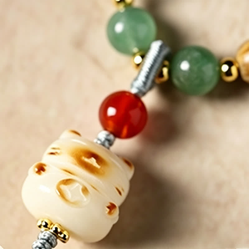 Green Sandalwood Serenity Hand-Woven Cat Charm Retro Ethnic Mala