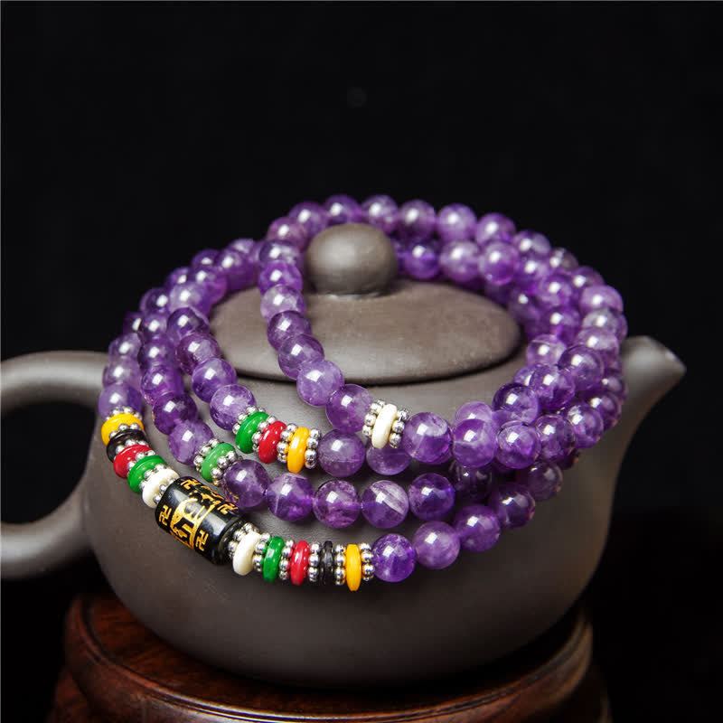 Amethyst Om Mani Padme Hum Purity Prayer 108 Bead Mala