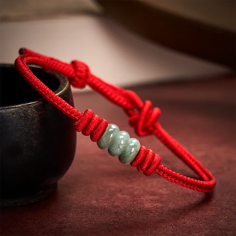 Handmade Red String Jade Protection Braided Sliding Knot Bracelet