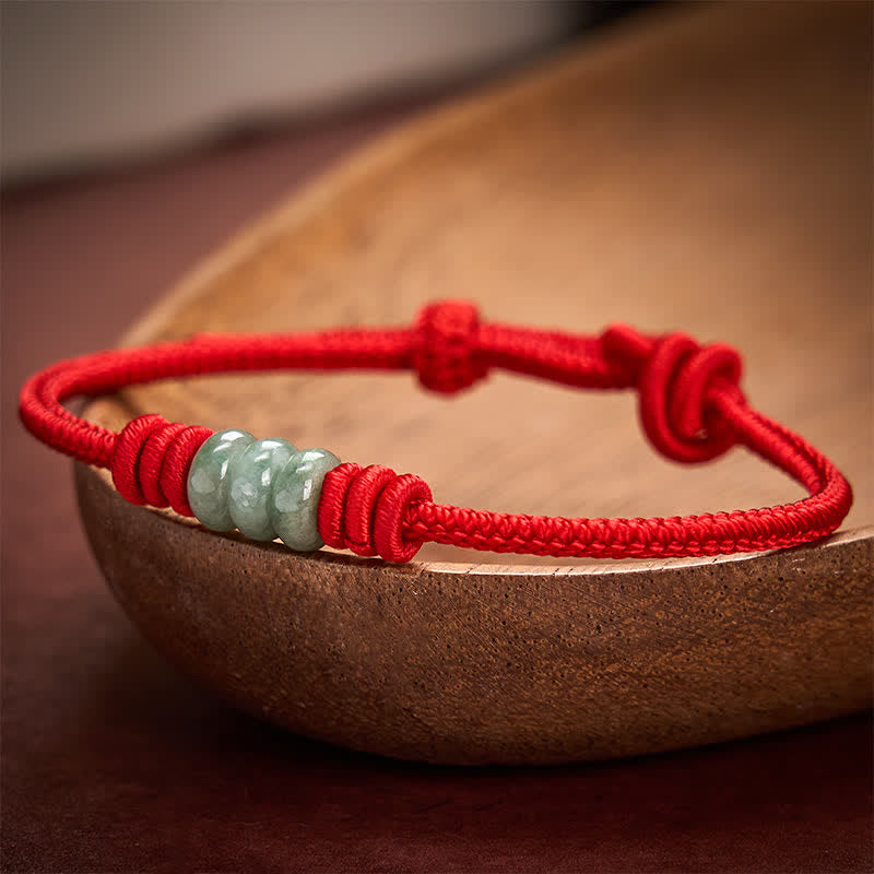 Handmade Red String Jade Protection Braided Sliding Knot Bracelet