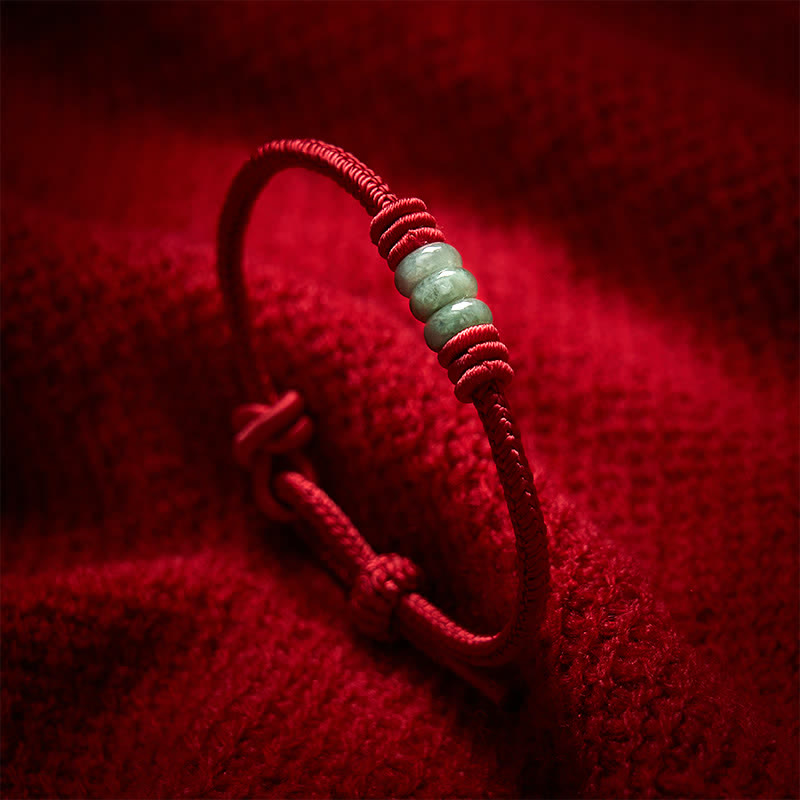 Handmade Red String Jade Protection Braided Sliding Knot Bracelet