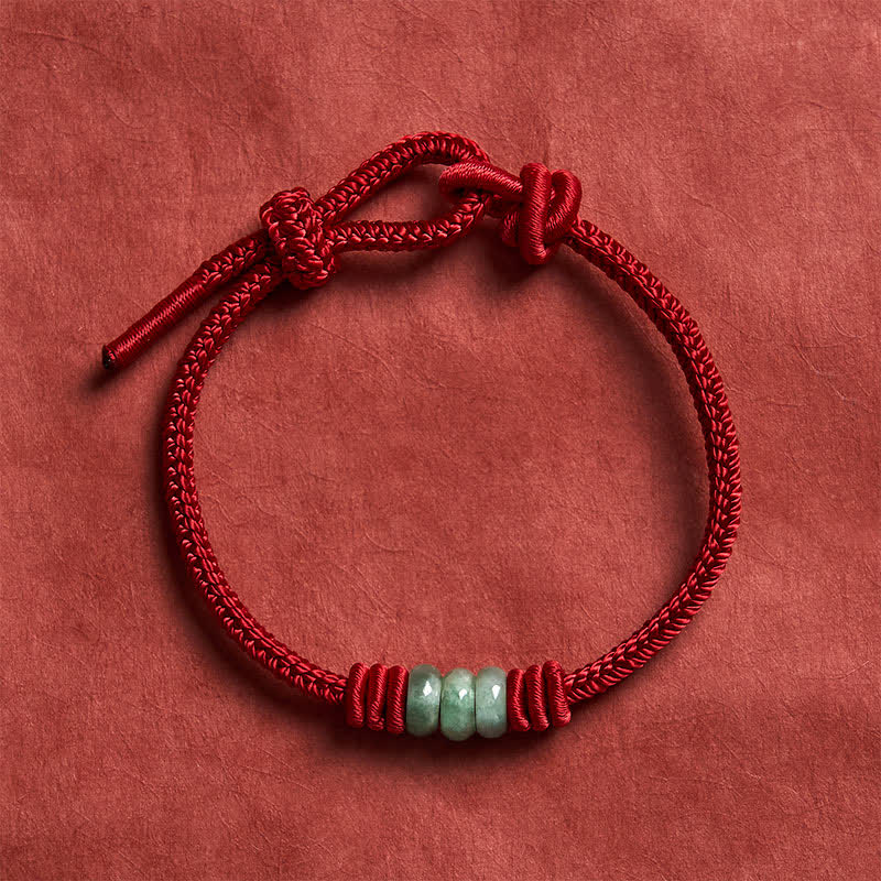 Handmade Red String Jade Protection Braided Sliding Knot Bracelet