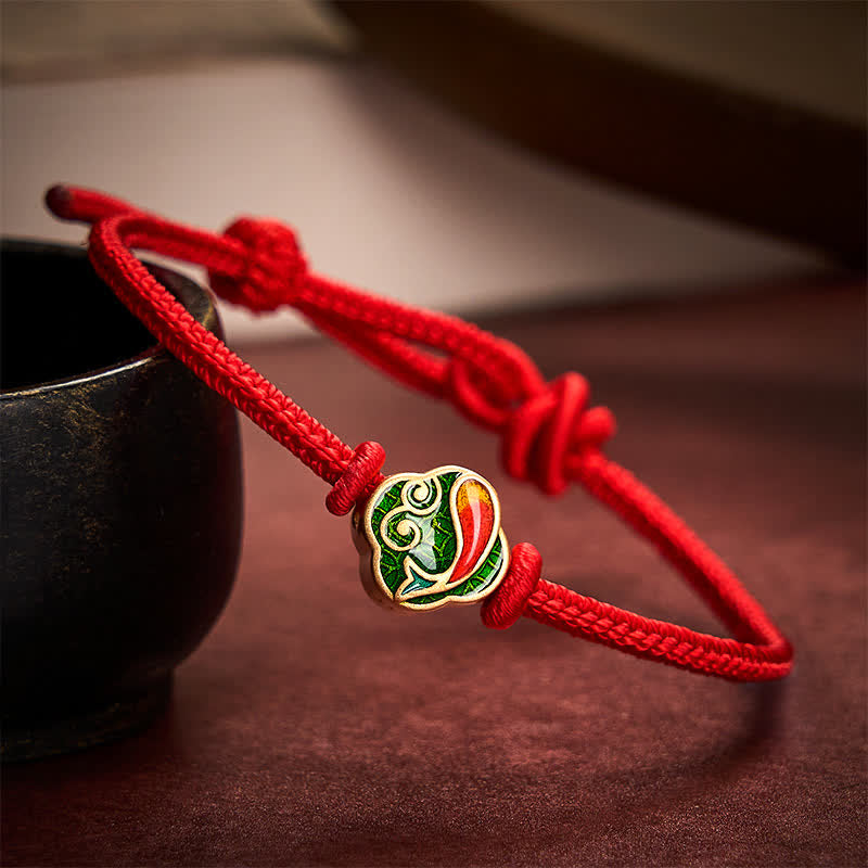 Handmade Red String Double Koi Fish Protection Braided Cord Adjustable Bracelet