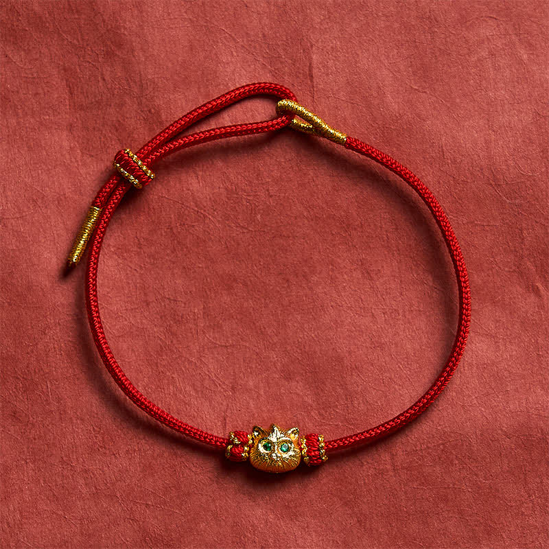Hand Woven Red String Cute Cat Luck Bracelet
