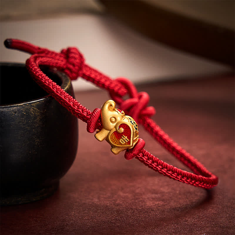 Handmade Red String Elephant Love Heart Protection Braided Adjustable Bracelet