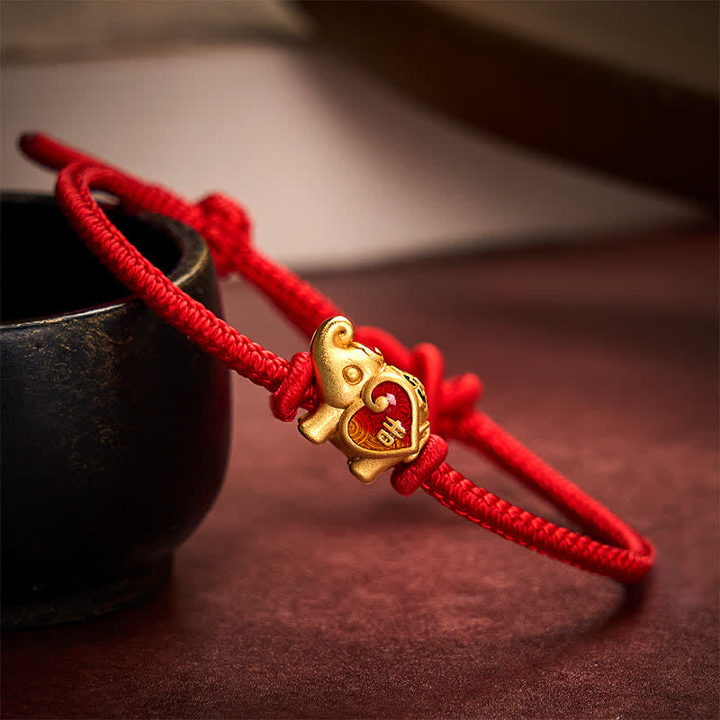 Handmade Red String Elephant Love Heart Protection Braided Adjustable Bracelet