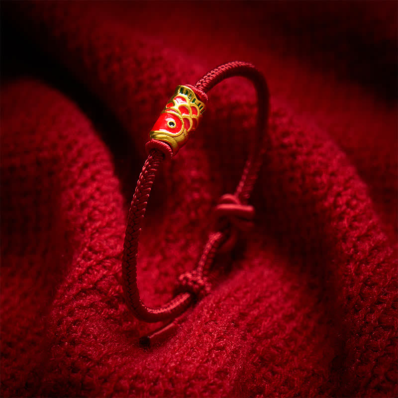 Hand-Woven Red String Koi Fish Strength Adjustable Braided Cord Bracelet