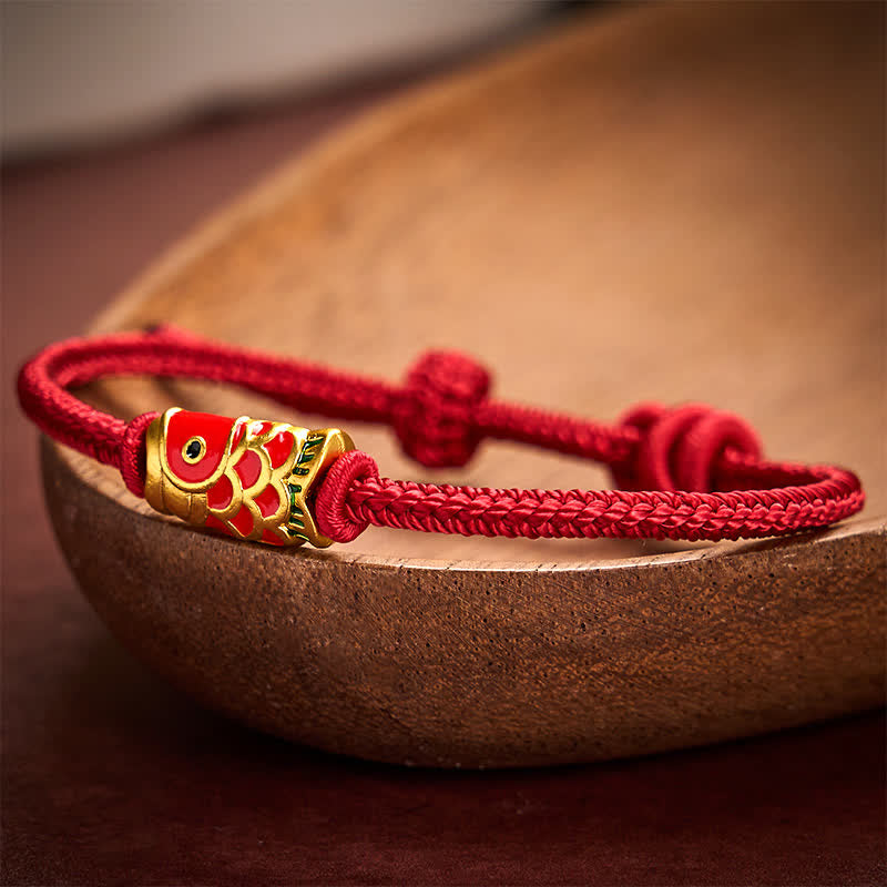 Hand-Woven Red String Koi Fish Strength Adjustable Braided Cord Bracelet