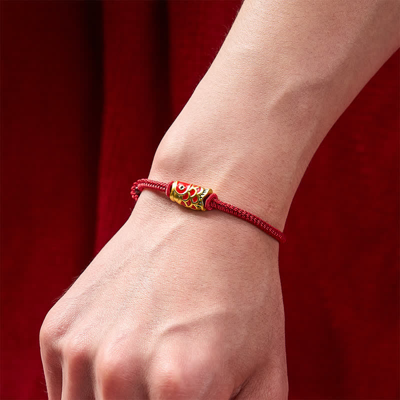Hand-Woven Red String Koi Fish Strength Adjustable Braided Cord Bracelet